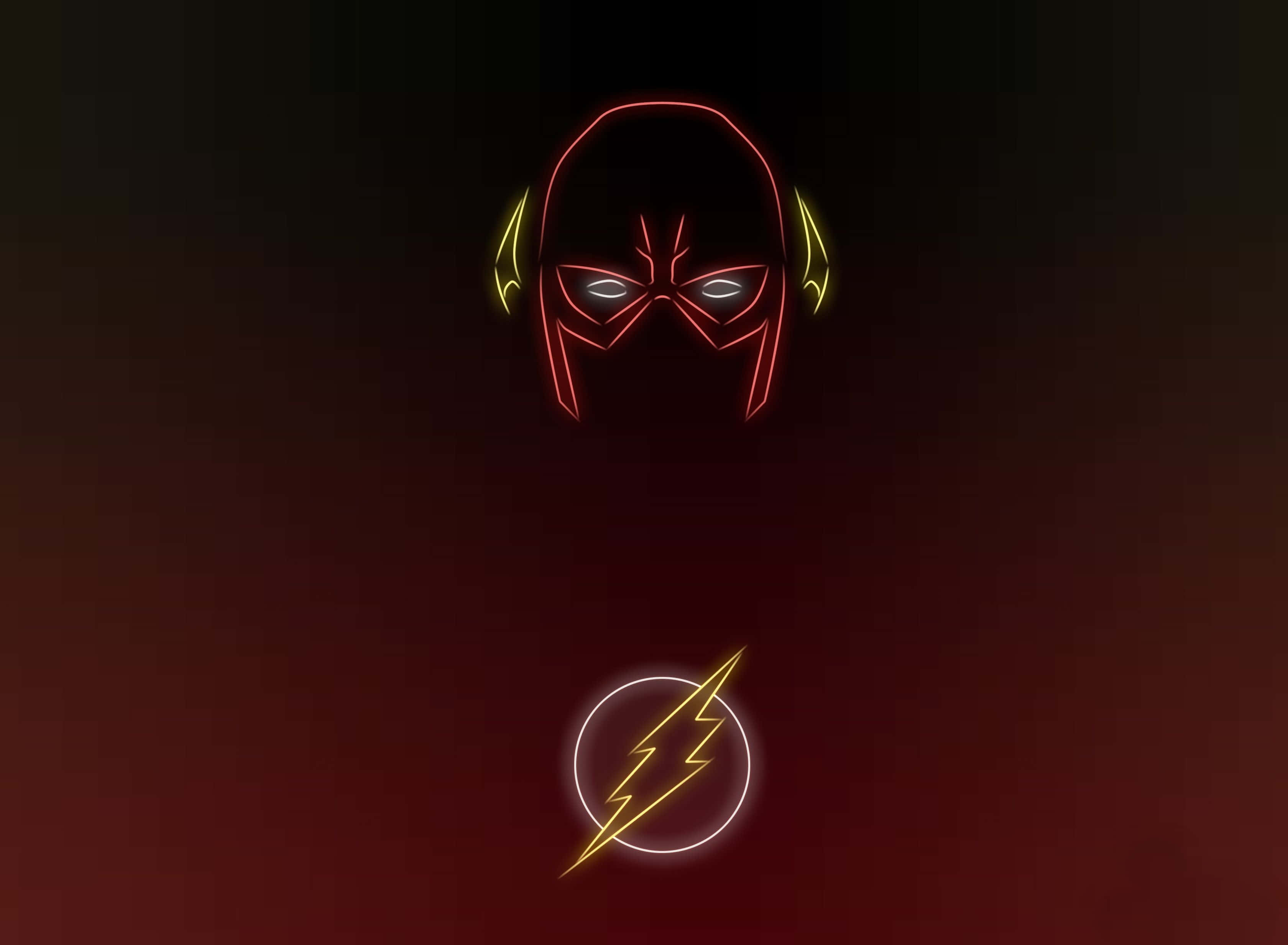 The Flash, neon outline, red and yellow, 2K Desktop Wallpaper