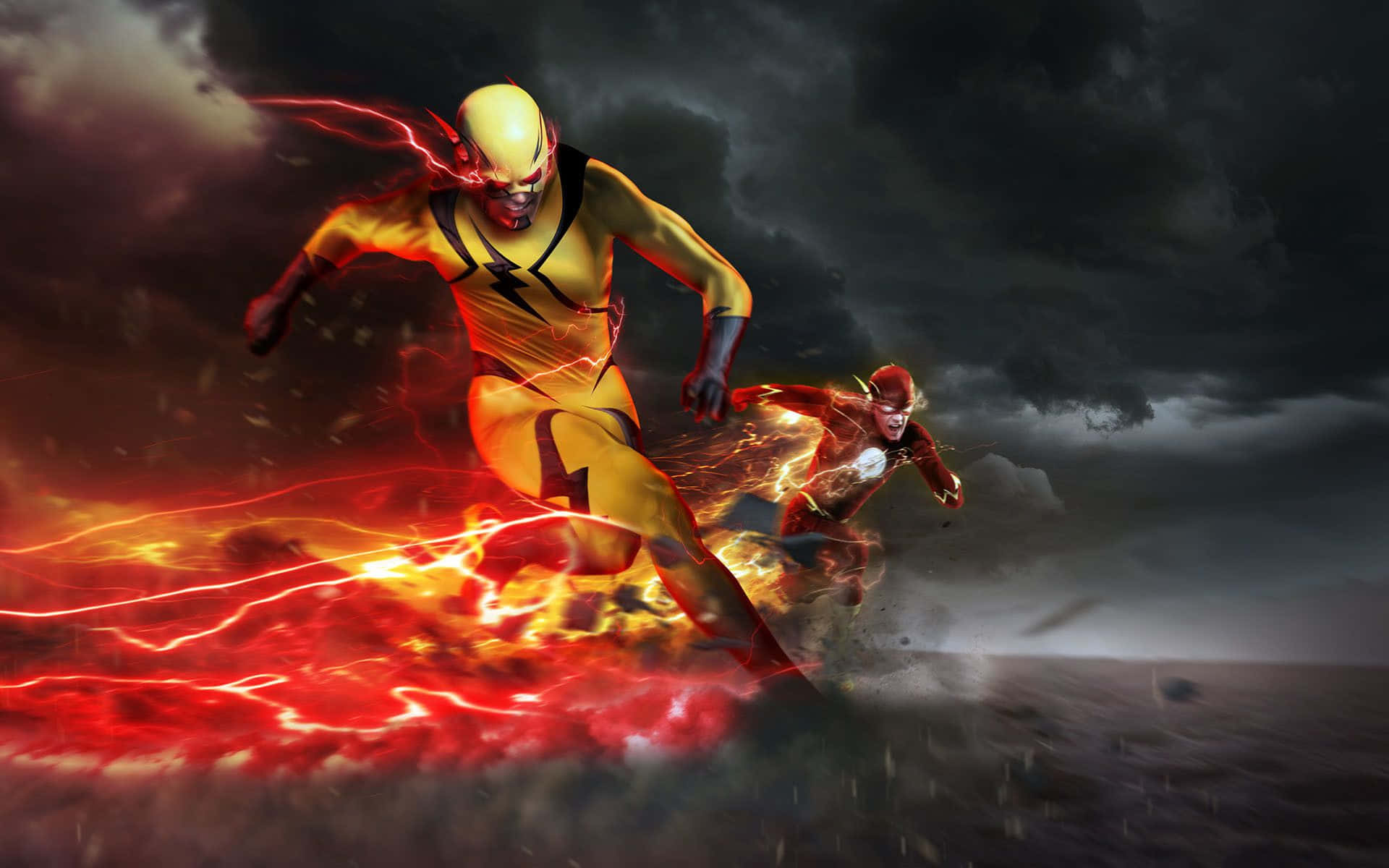 Flash, speedsters, stormy battlefield, Full HD Desktop Wallpaper