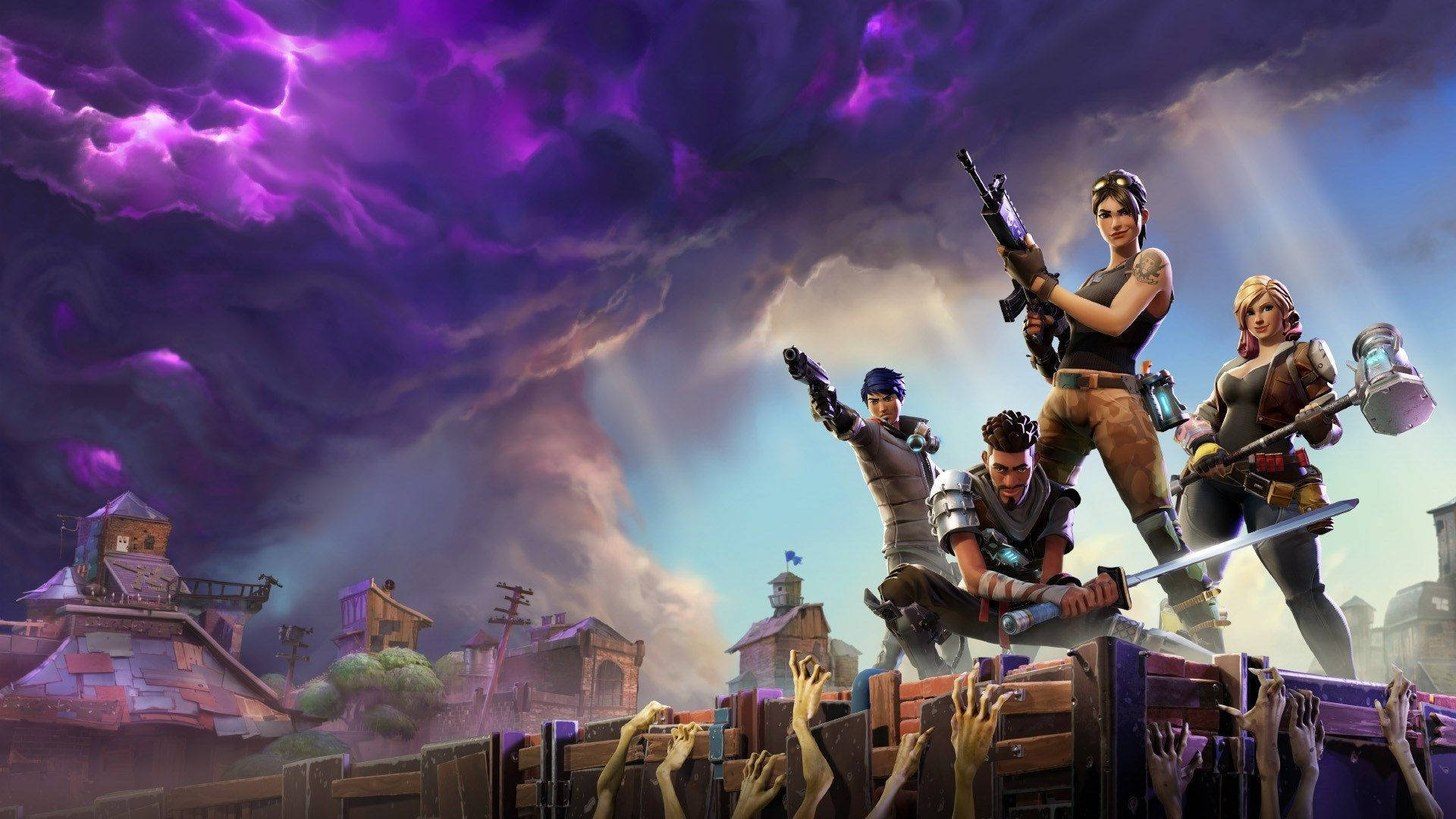 Fortnite Battle Royale, zombie hands, wooden crates, Full HD Desktop Wallpaper