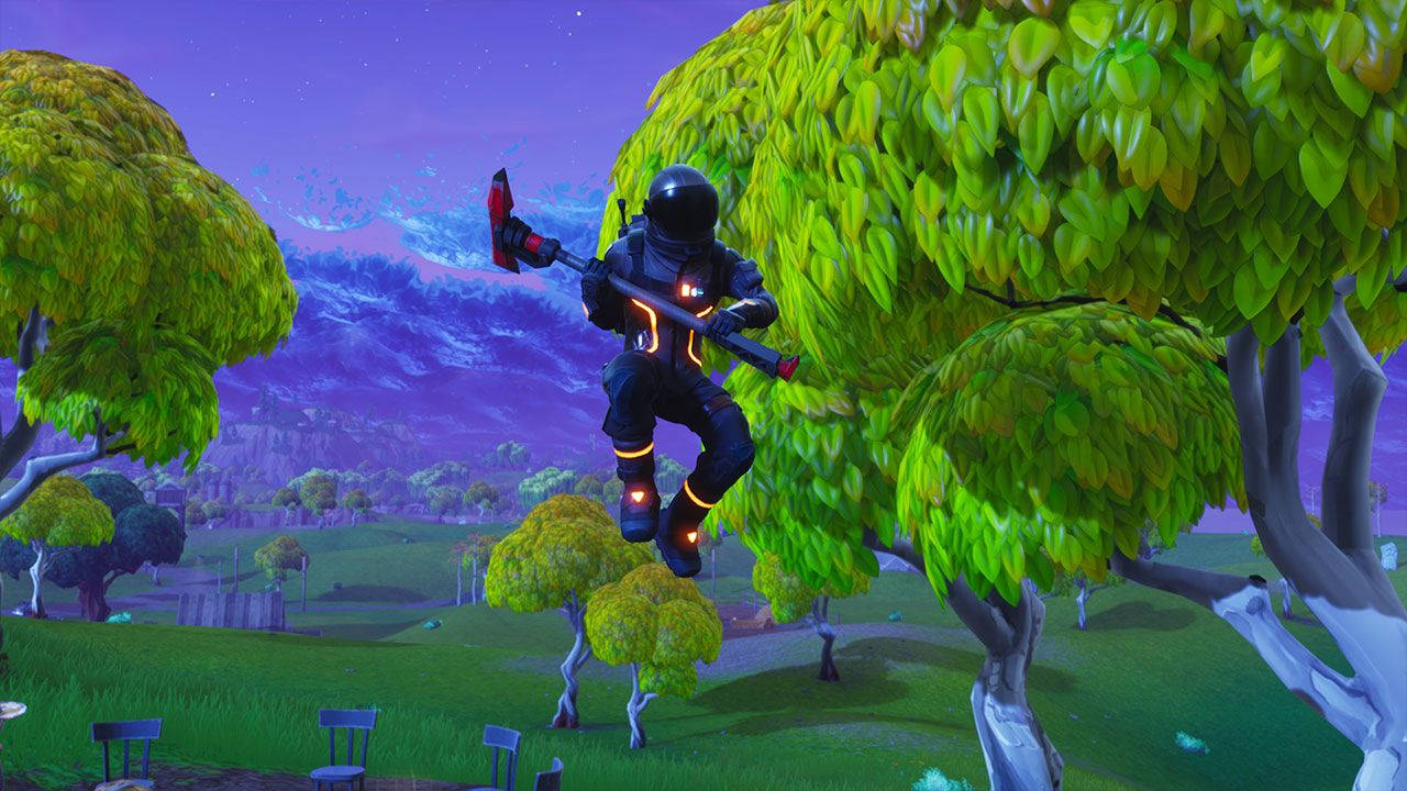 Fortnite Battle Royale, black suit, glowing orange accents, HD Desktop Wallpaper