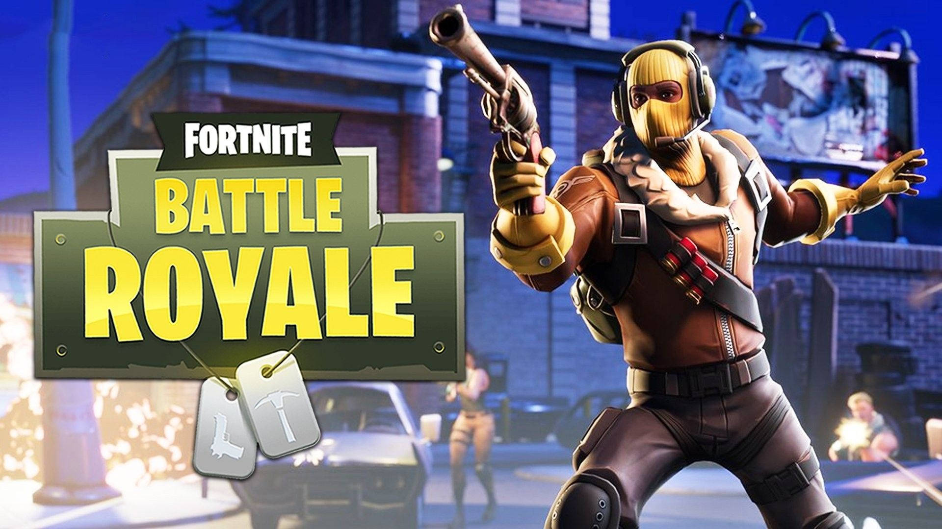 Fortnite Battle Royale, yellow mask, brown gear, Full HD Desktop Wallpaper