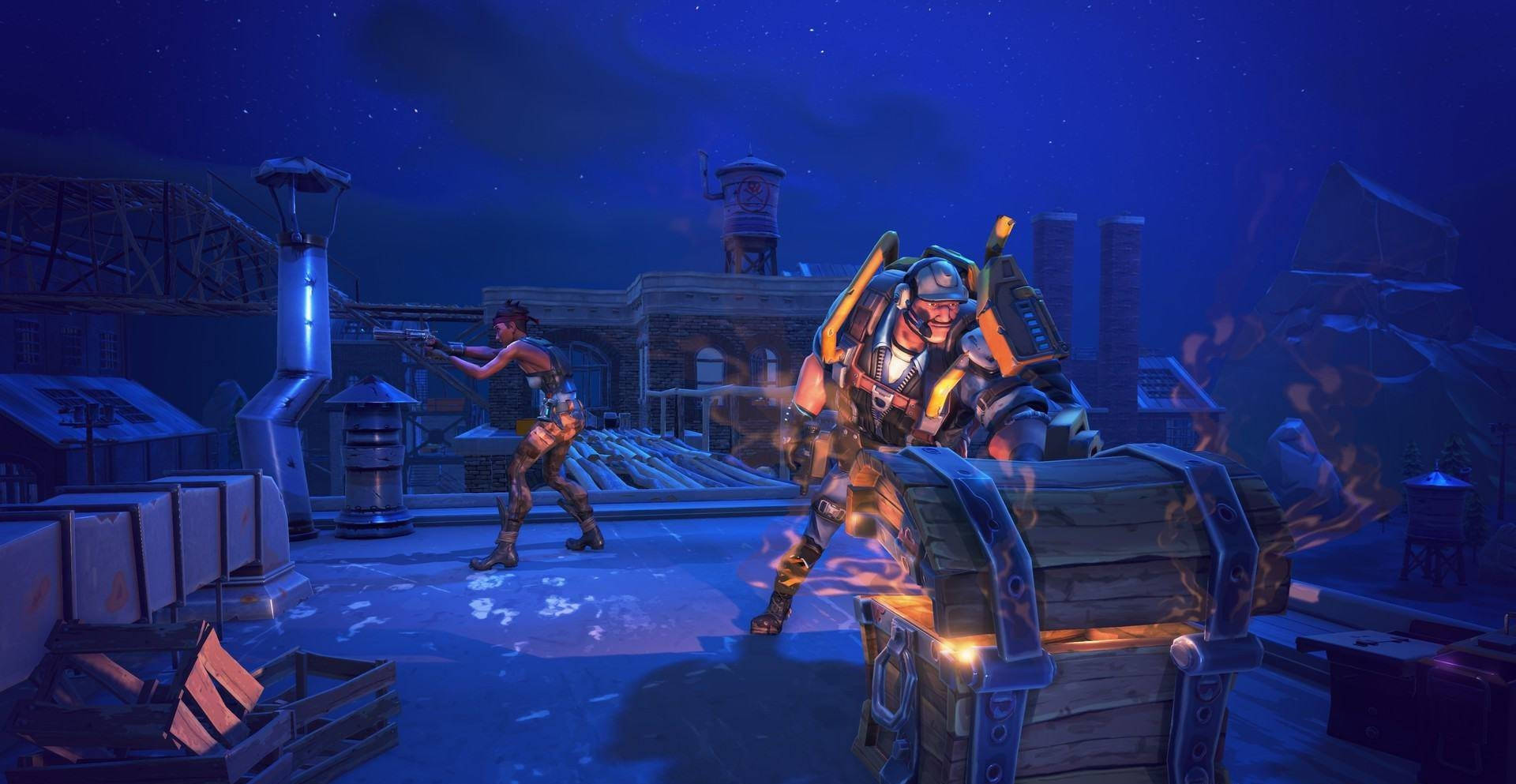 Fortnite Battle Royale, rooftop, starry night sky, Full HD Desktop Wallpaper