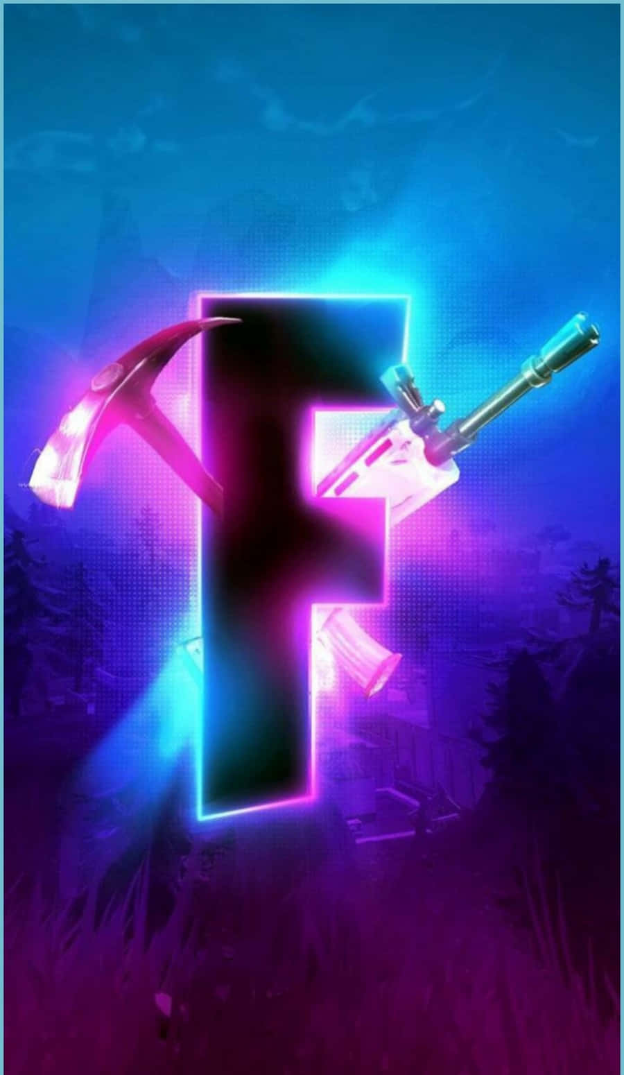 Fortnite, neon letter F, pickaxe, HD Phone Wallpaper
