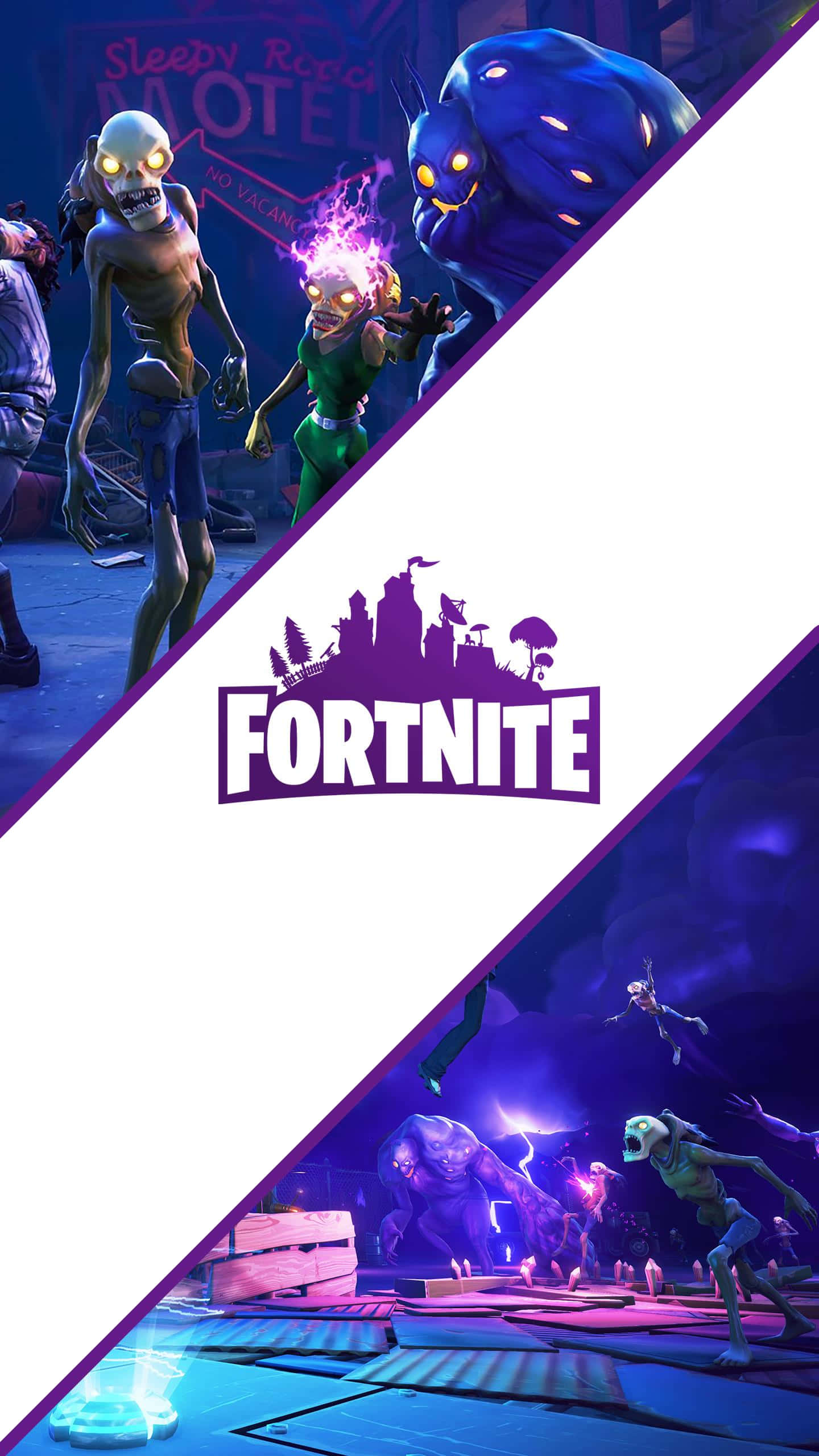 Fortnite, glowing zombie characters, purple neon lights, 2K Phone Wallpaper