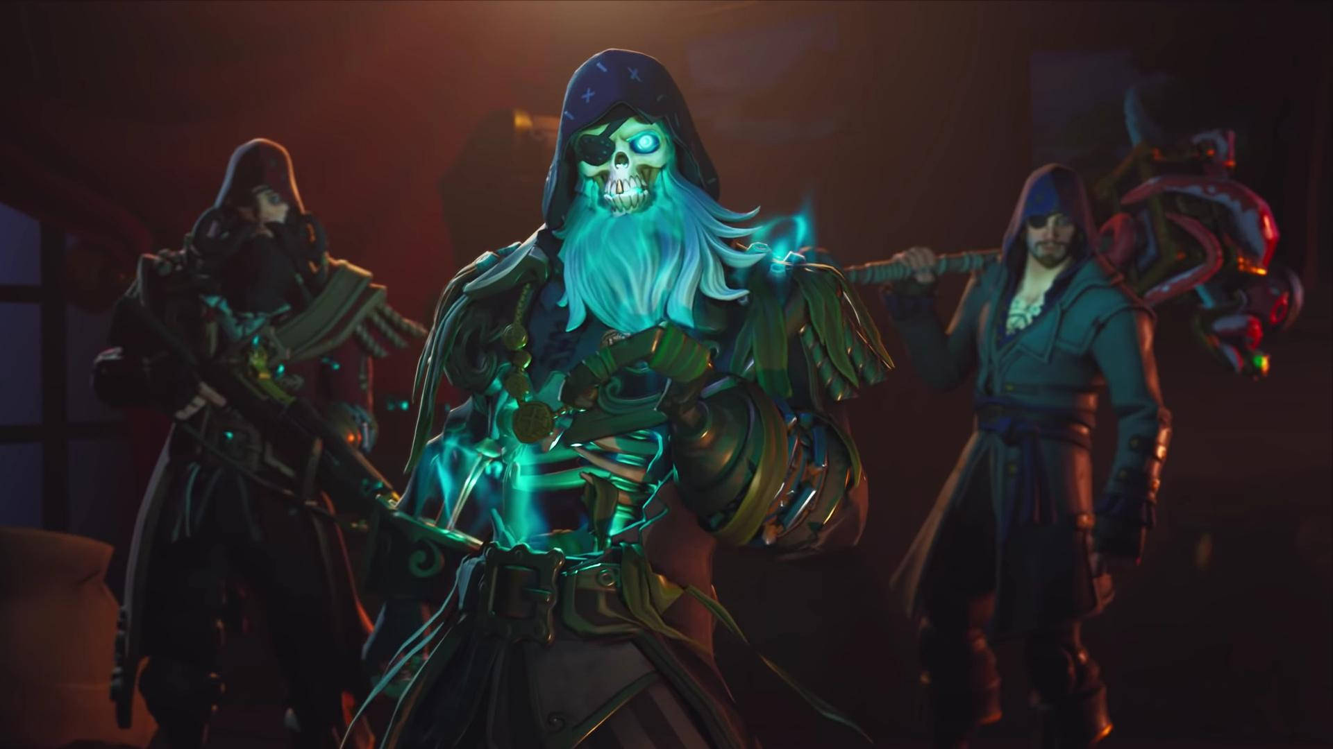 Fortnite, hooded creepy aesthetic skins, glowing skeletal pirate, Full HD Desktop Wallpaper