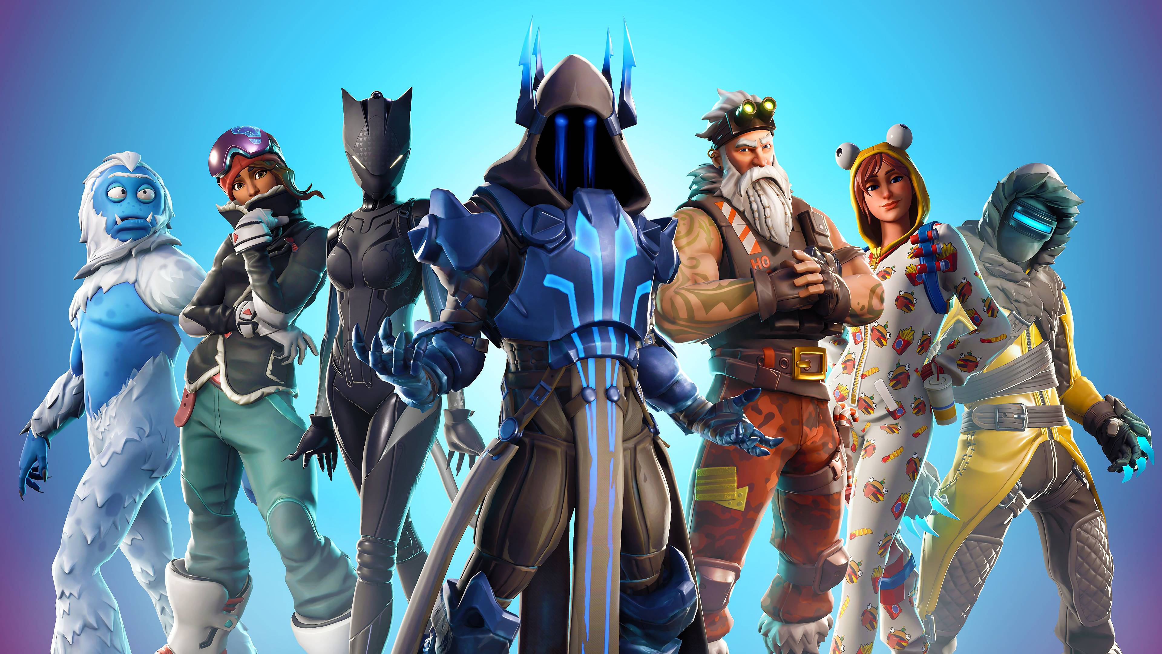 Fortnite, light blue aesthetic, group photo, 4K Desktop Wallpaper