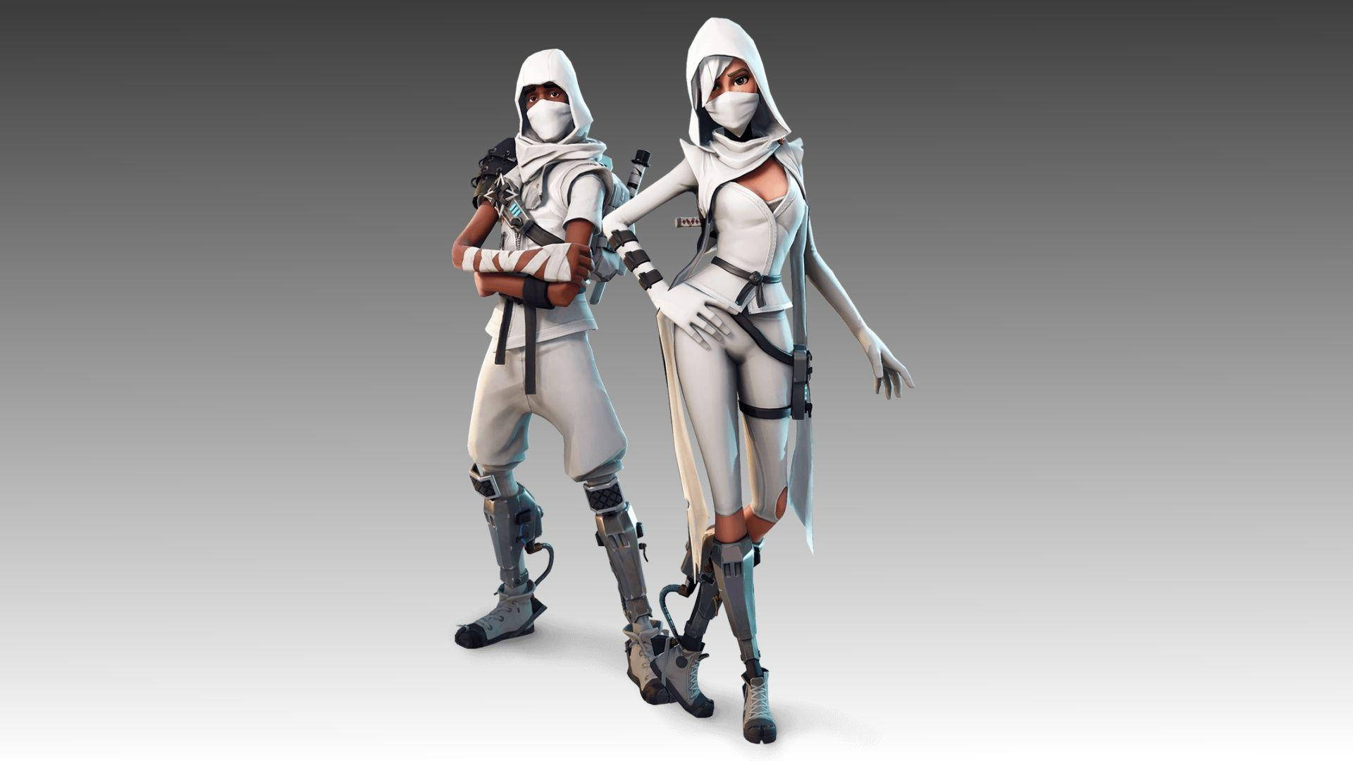 Fortnite, white aesthetic, ninjas, Full HD Desktop Wallpaper