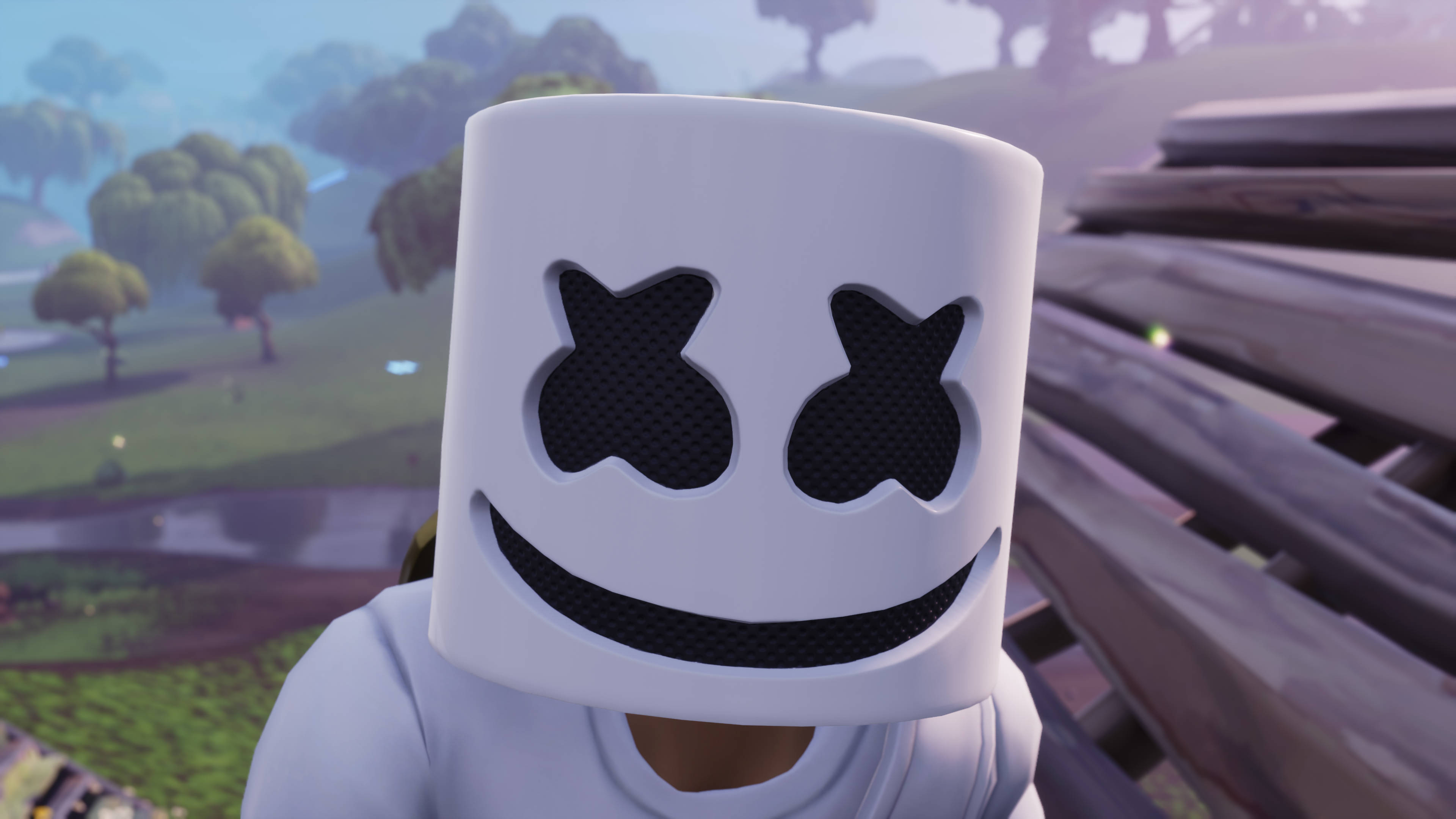 Fortnite, white marshmallow helmet, black X eyes, 4K Desktop Wallpaper