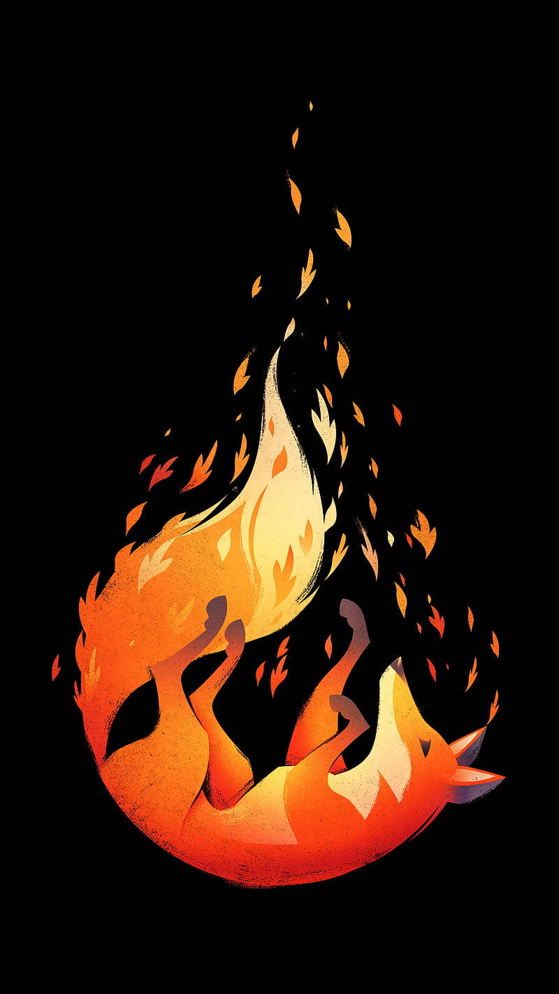 Falling Cute Fox, fiery orange, yellow flames, HD Phone Wallpaper