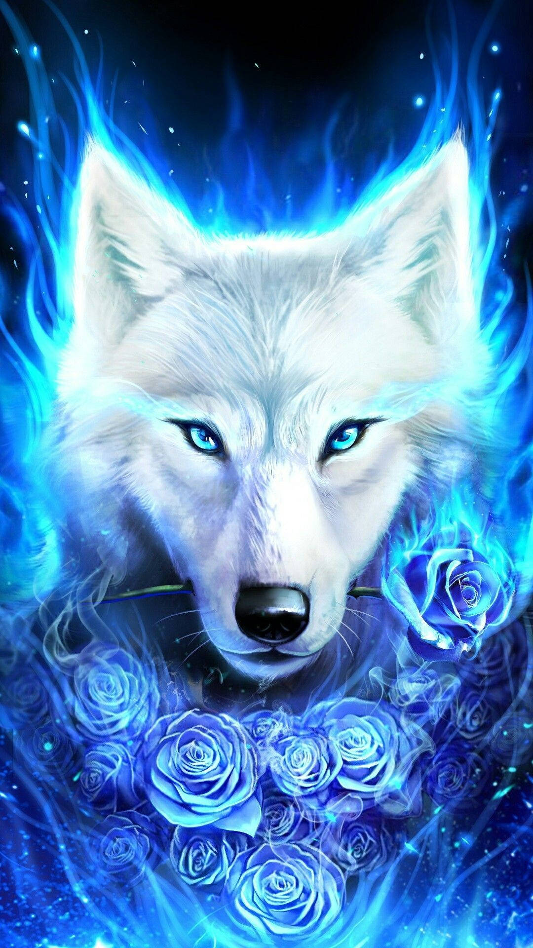 Cool Fox, blue eyes, electric blue flames, Full HD Phone Wallpaper