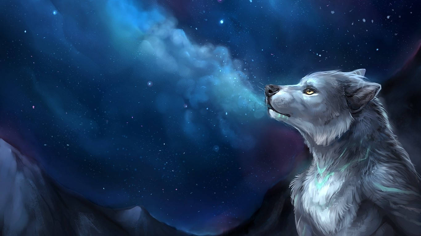 Galaxy Wolf, silver wolf, vibrant cosmic nebula, HD Desktop Wallpaper