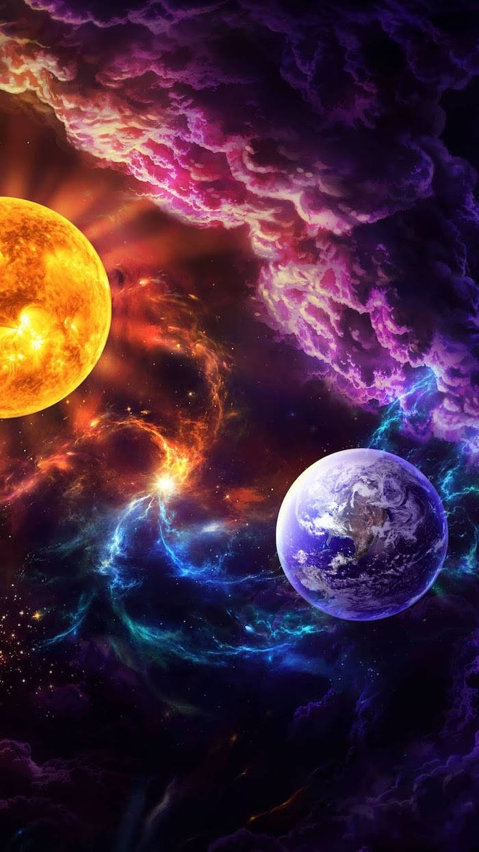 Earth, sun, purple, SD Phone Wallpaper