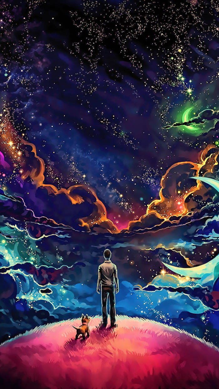 Cool Galaxy, glowing hill, vibrant cosmic sky, SD Phone Wallpaper