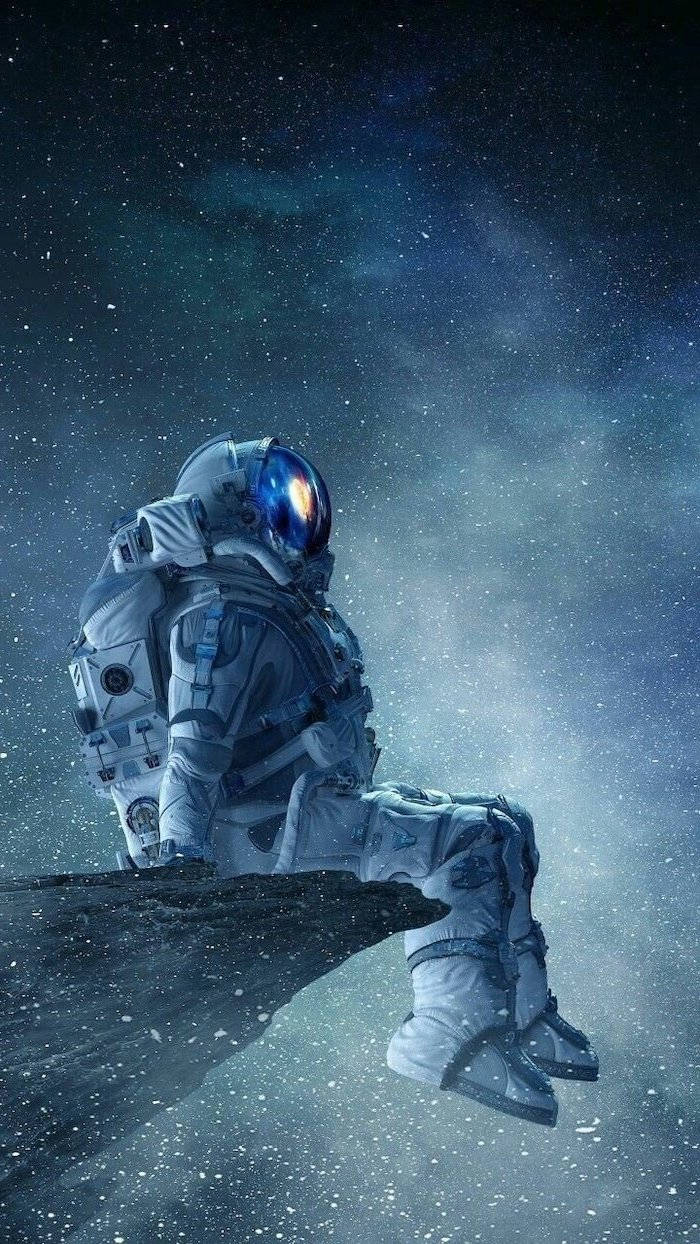 Cool Galaxy, astronaut, rocky outcrop, SD Phone Wallpaper