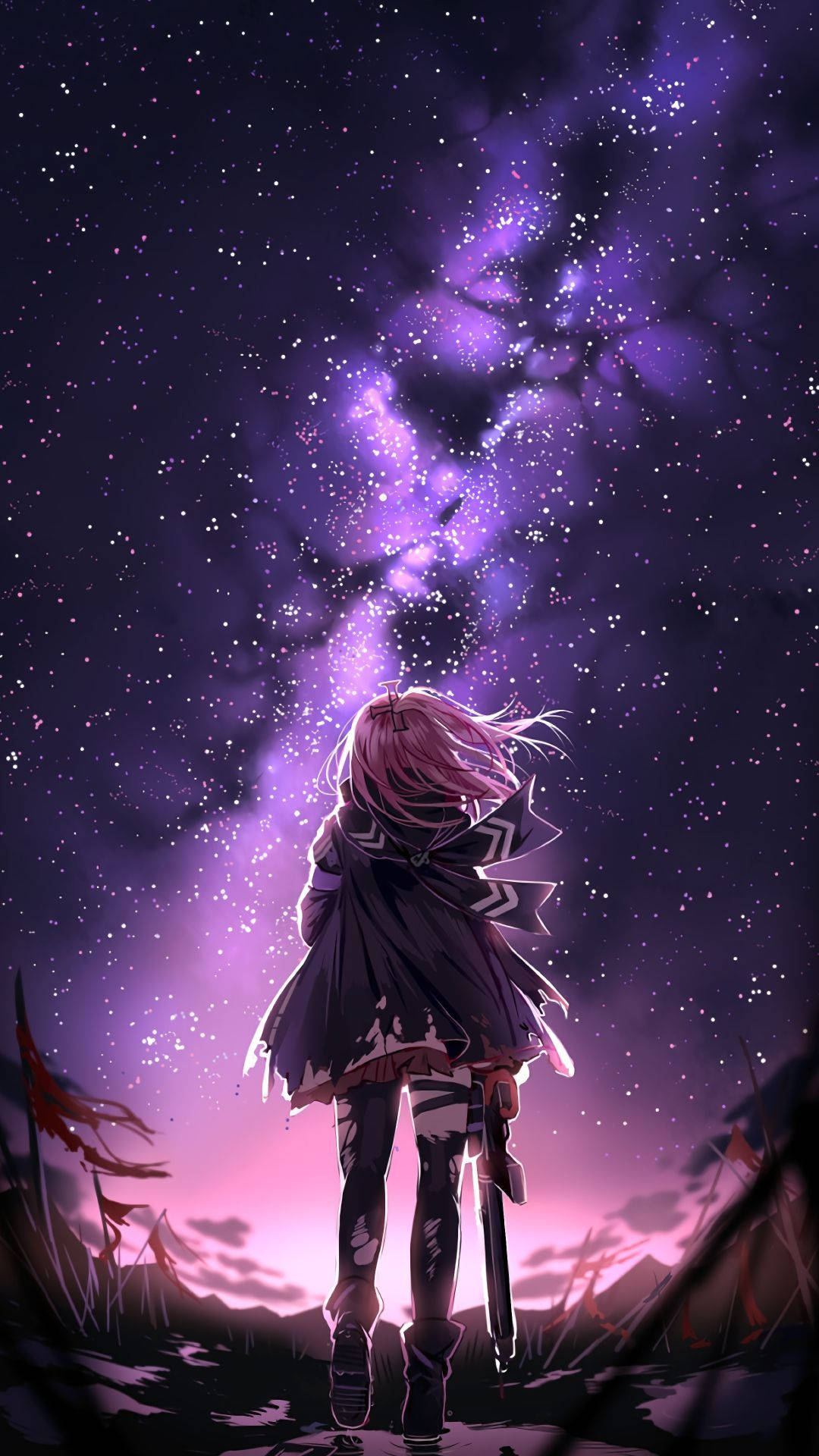 Cool Galaxy, anime girl, pink hair, Full HD Phone Wallpaper