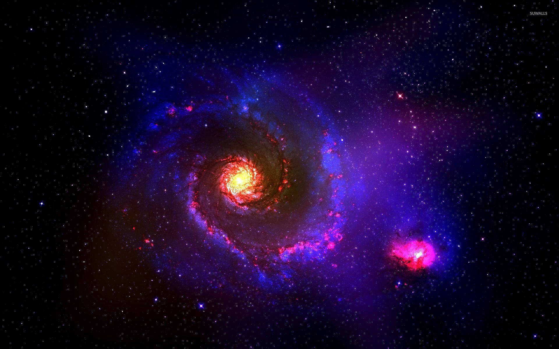 Colorful Galaxy, vibrant spiral galaxy, fiery core, Full HD Desktop Wallpaper