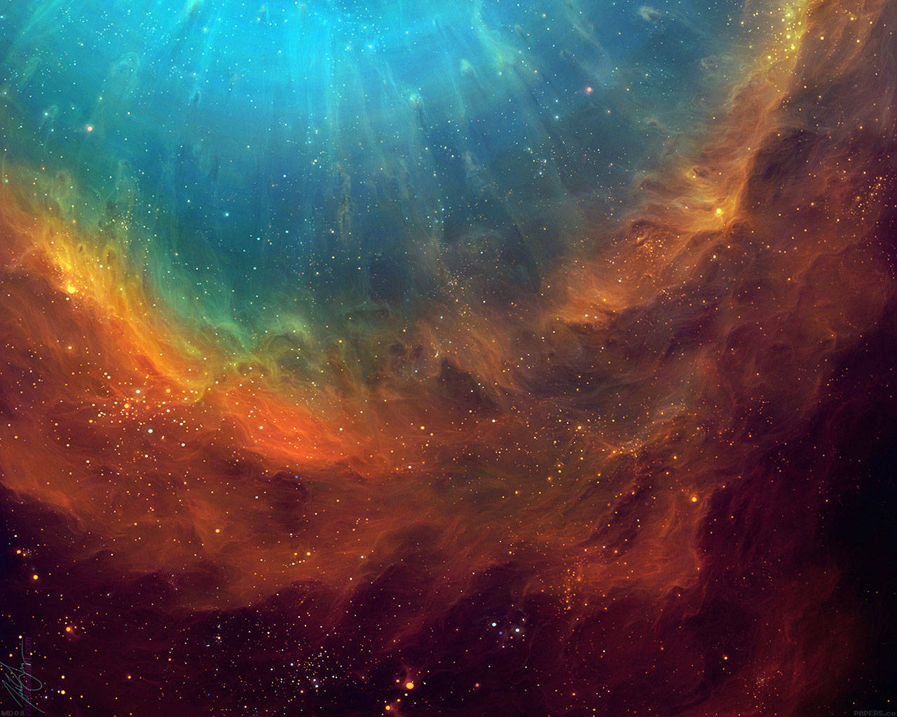 Shining Colorful Galaxy, vibrant cosmic nebula, fiery orange, HD Desktop Wallpaper