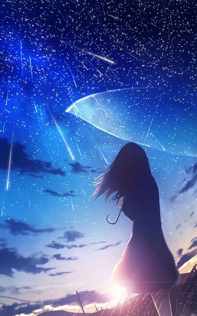 Cool Galaxy, meteor shower, glowing umbrella, HD Phone Wallpaper