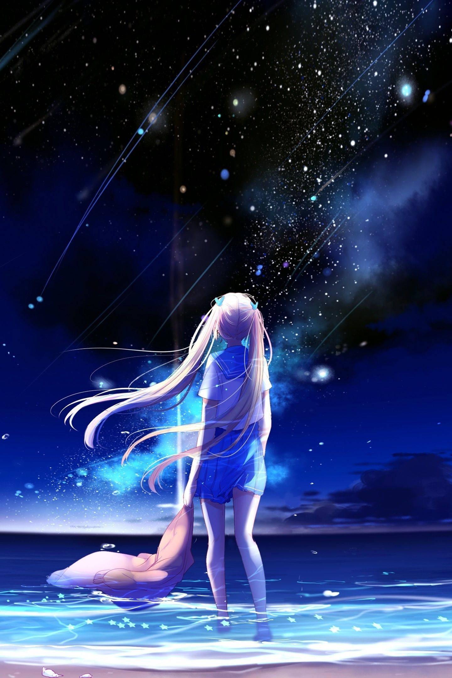 Cool Galaxy, lone girl, starry night sky, Full HD Phone Wallpaper