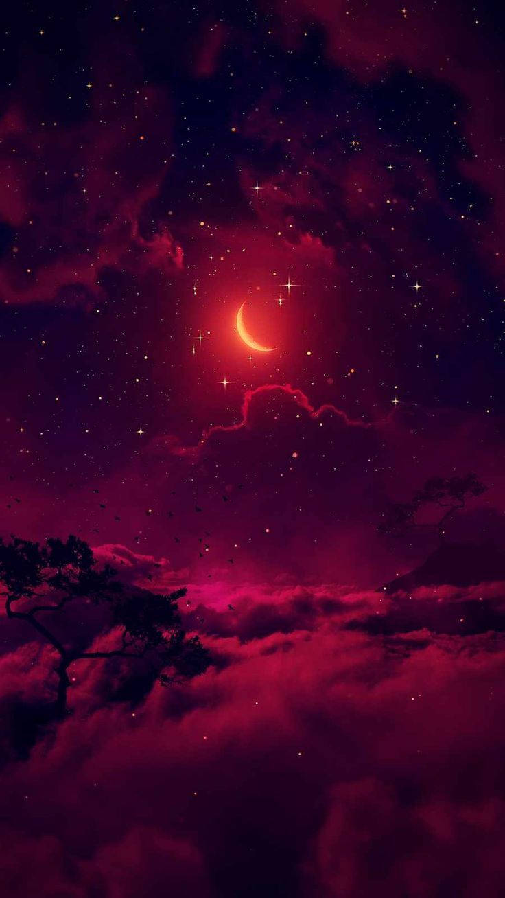 Red Space Cool Galaxy, crescent moon, red, HD Phone Wallpaper