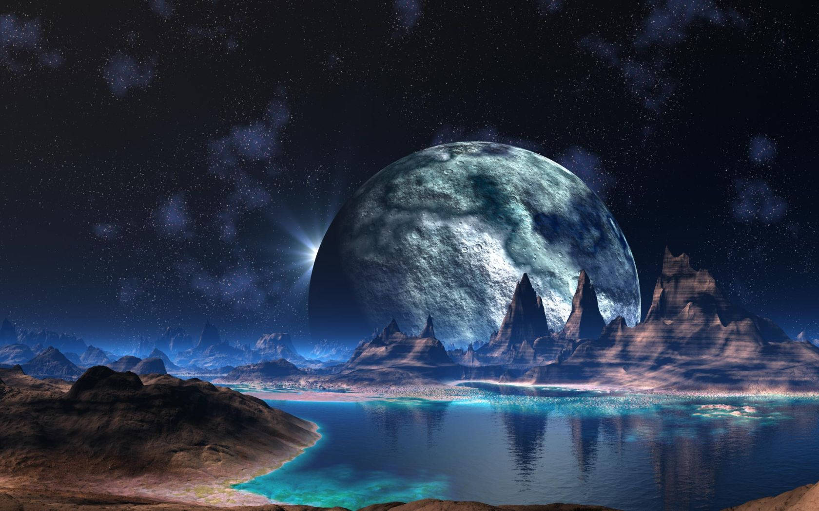 Cool Galaxy, blue lake, glowing turquoise water, HD Desktop Wallpaper
