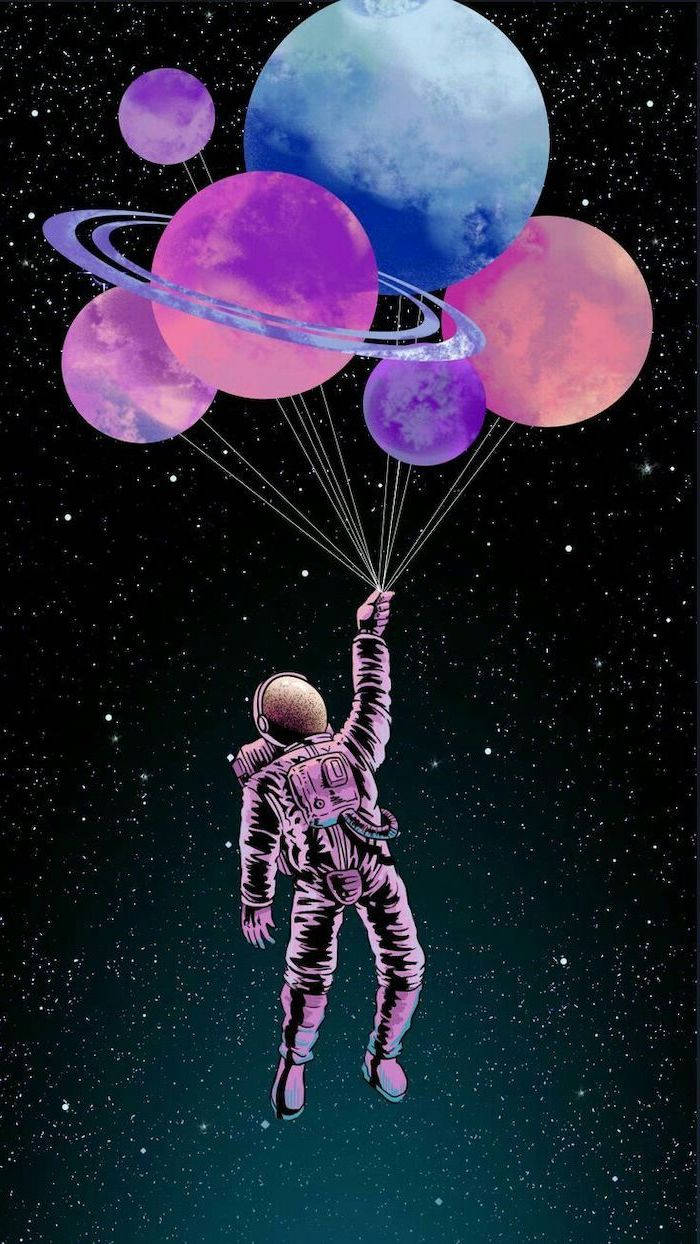 Cool Galaxy, planetary balloons, astronaut, SD Phone Wallpaper