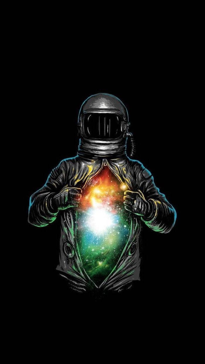 Cool Galaxy, space-suited figure, cosmic nebula, SD Phone Wallpaper