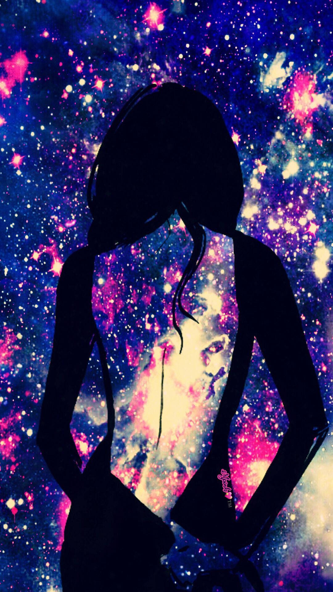Girly Galaxy, silhouette, woman, Full HD Phone Wallpaper