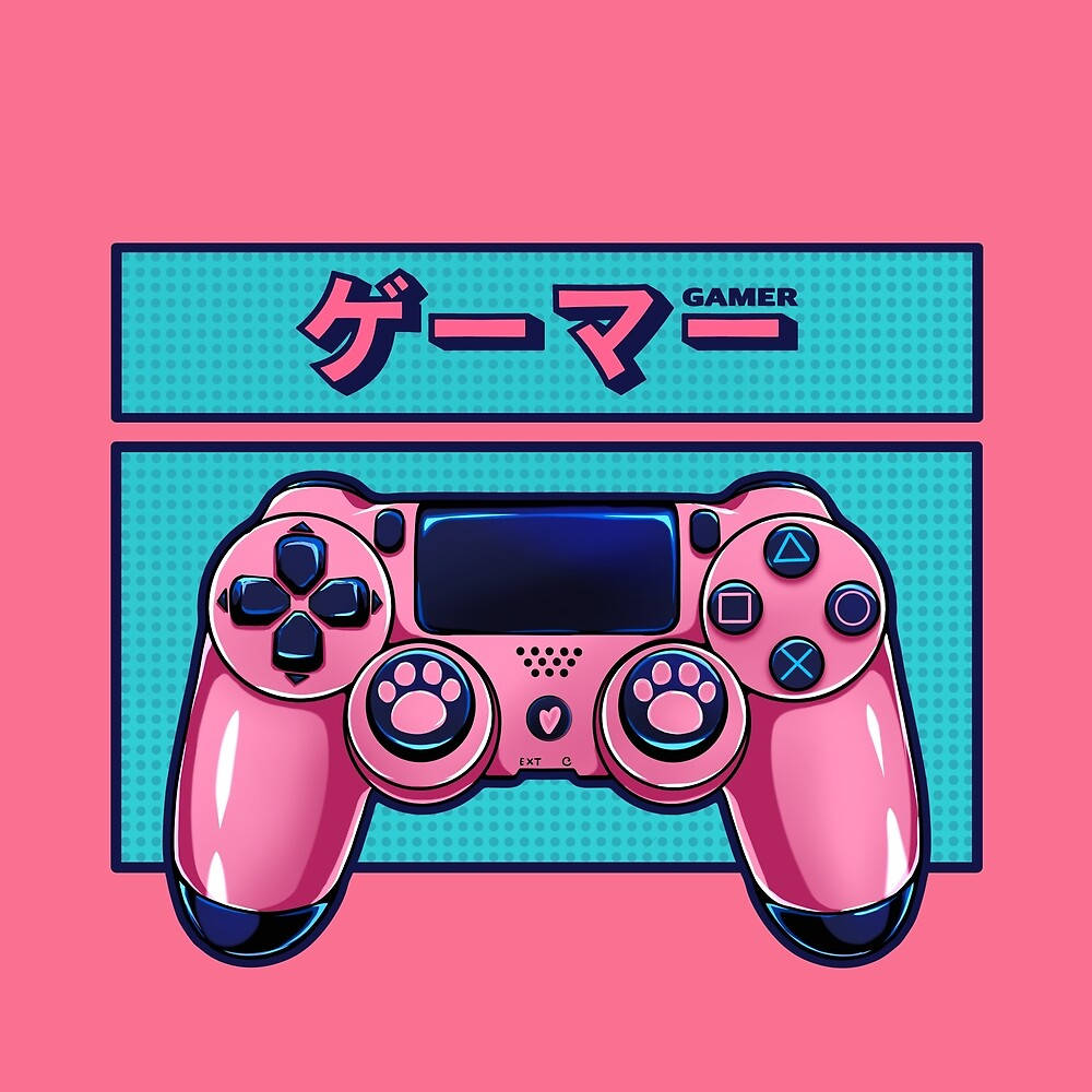 pink kawaii, teal banner, GAMER, SD Desktop Wallpaper