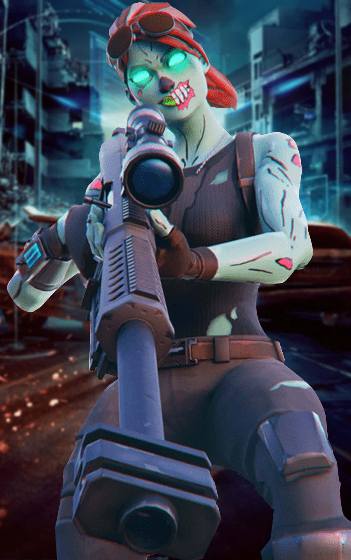 Ghoul Trooper, zombie-like female soldier, glowing green eyes, Full HD Phone Wallpaper