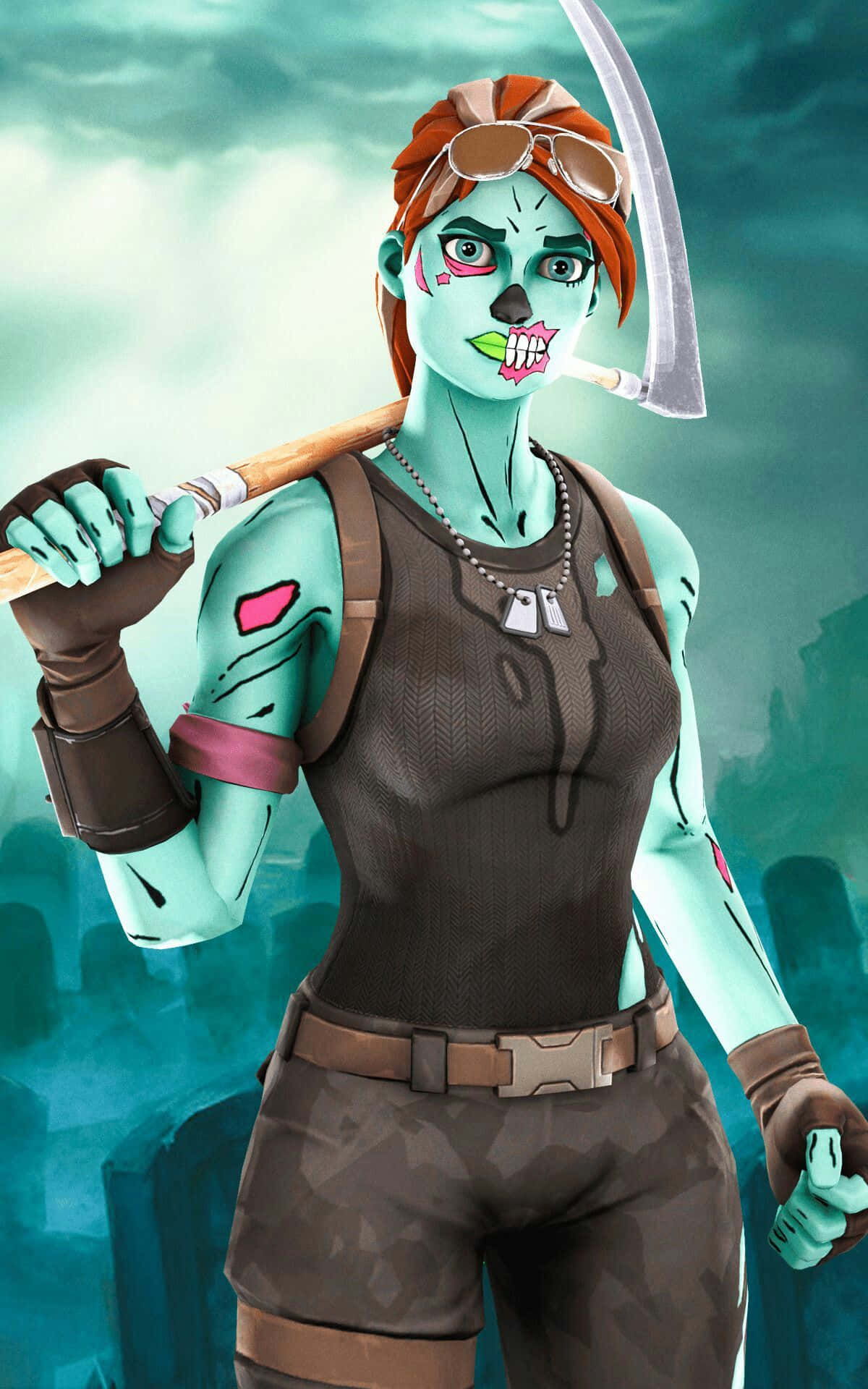 Cool Ghoul Trooper, teal-skinned, red hair, Full HD Phone Wallpaper