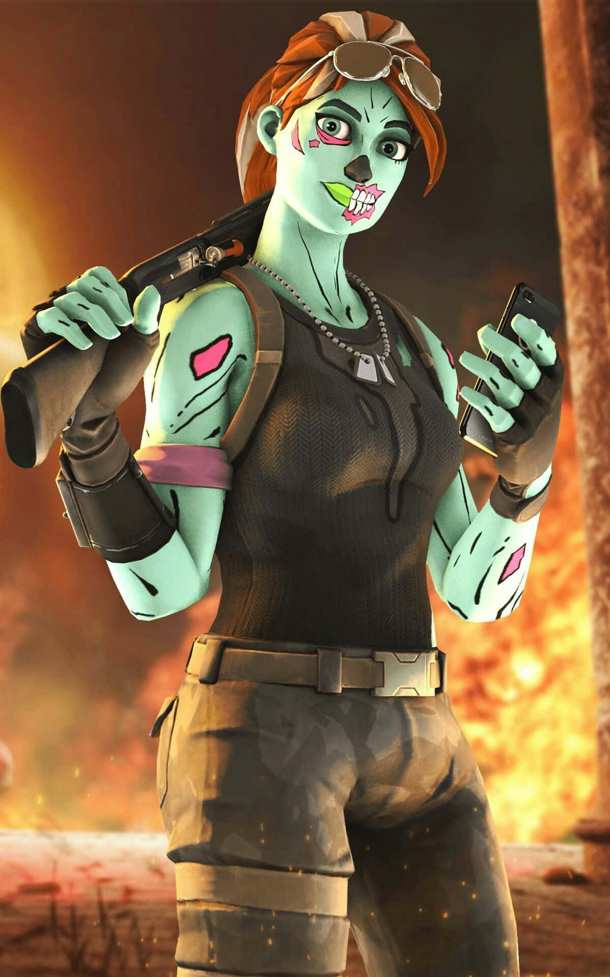 Ghoul Trooper, teal-skinned, red hair, Full HD Phone Wallpaper