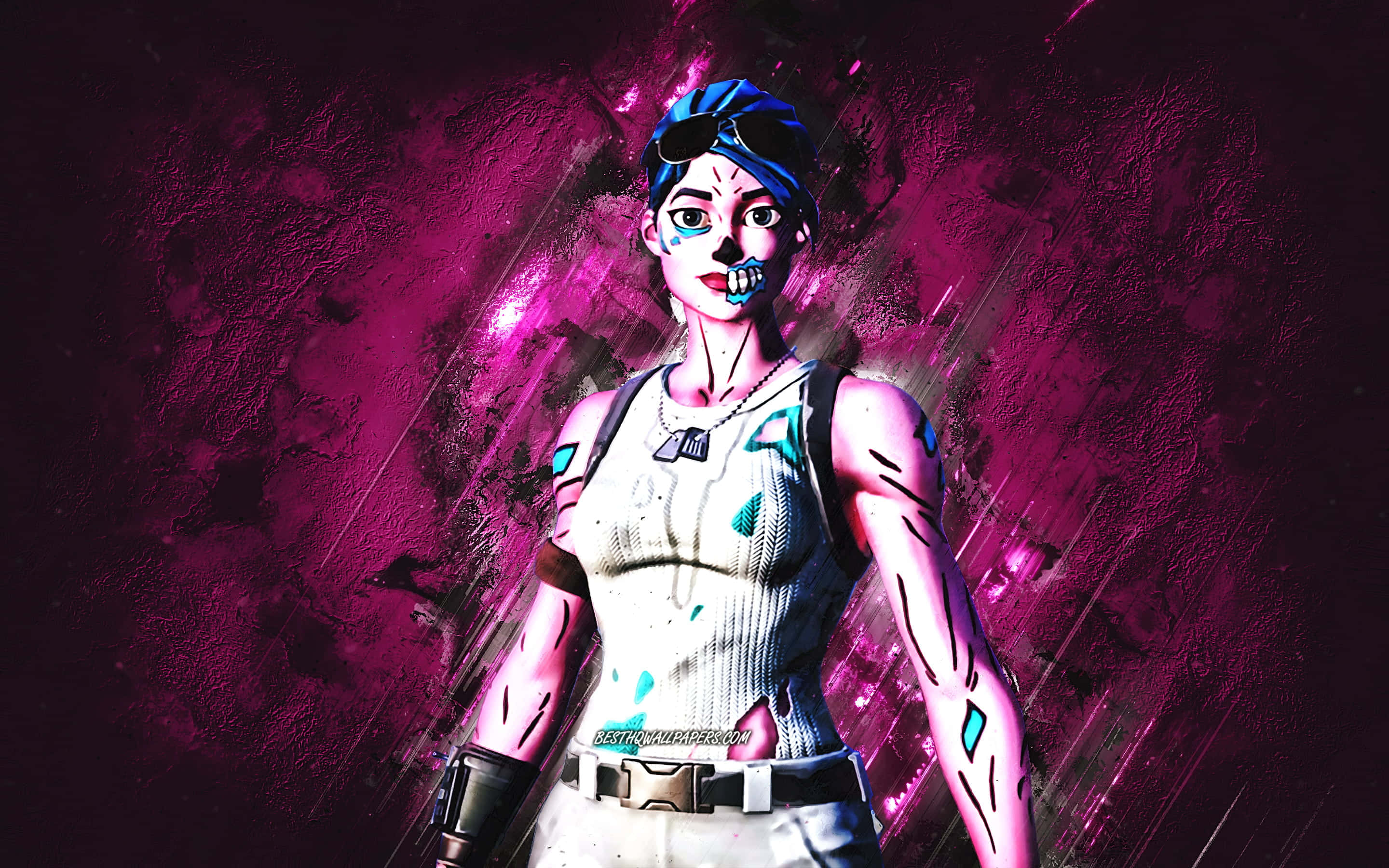 Cool Ghoul Trooper, anime-style female warrior, glowing blue accents, 2K Desktop Wallpaper