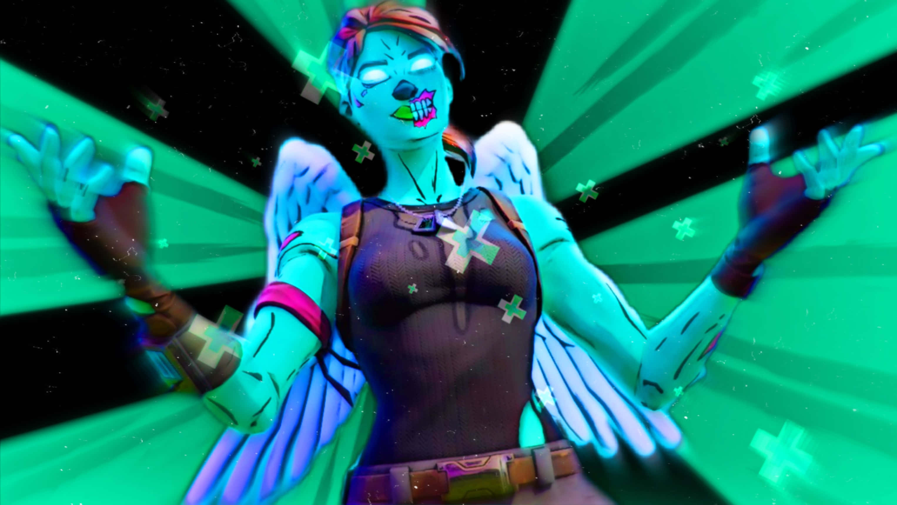 Cool Ghoul Trooper, zombie angel, glowing green wings, 2K Desktop Wallpaper