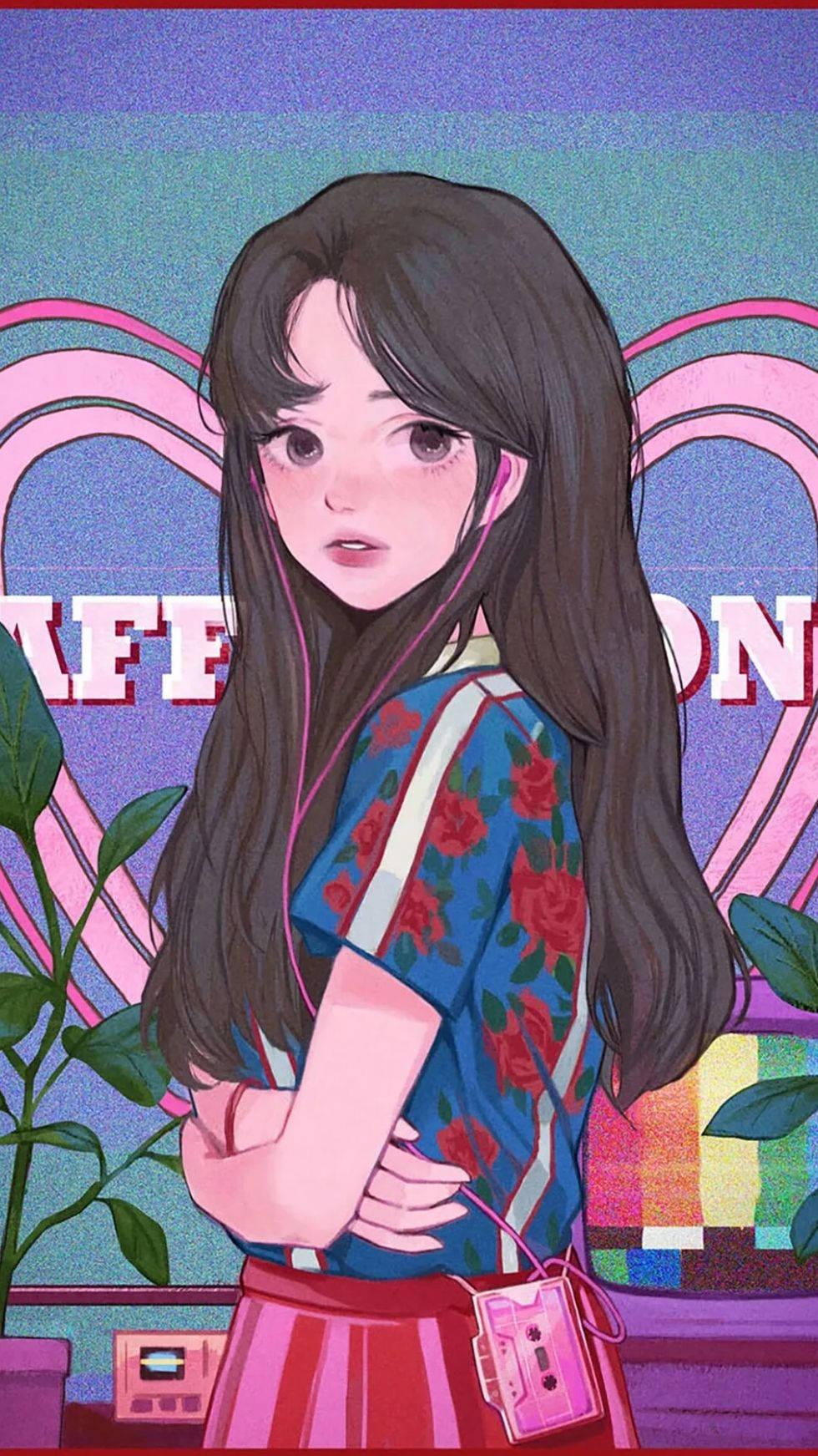 kawaii cool girl cartoon, anime girl, long dark hair, HD Phone Wallpaper