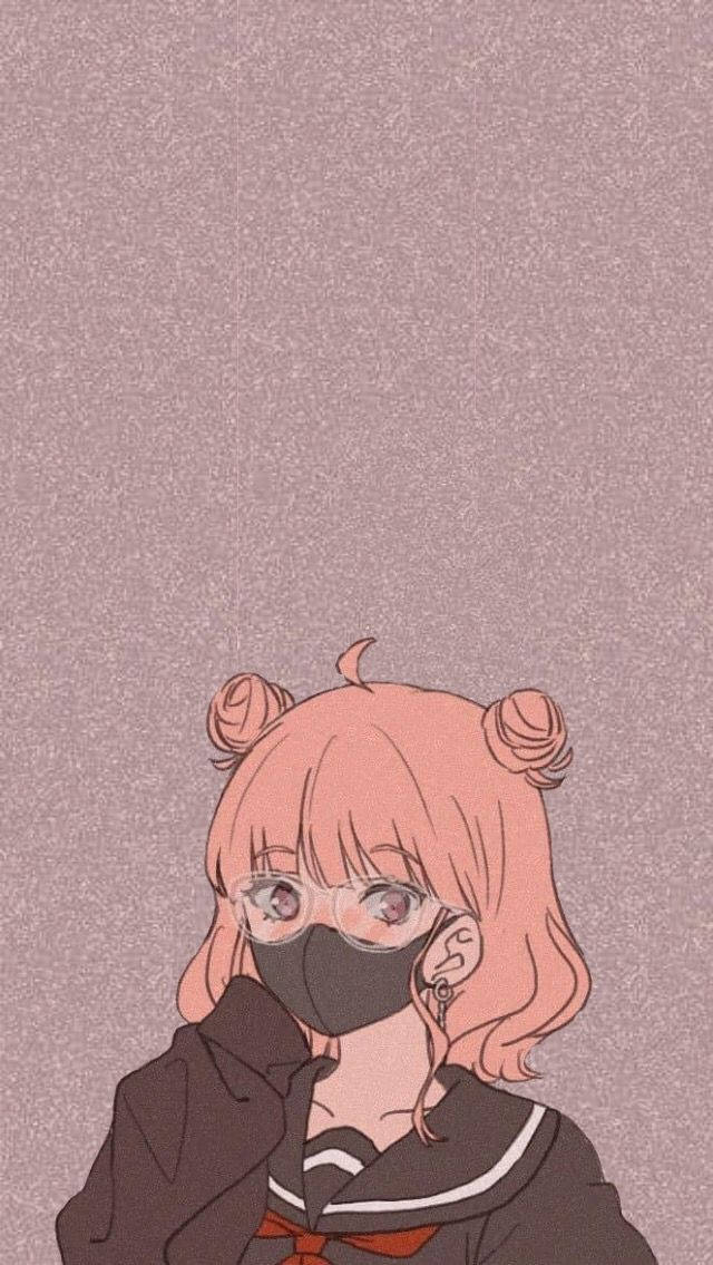 pink hair, anime girl, glasses, SD Phone Wallpaper