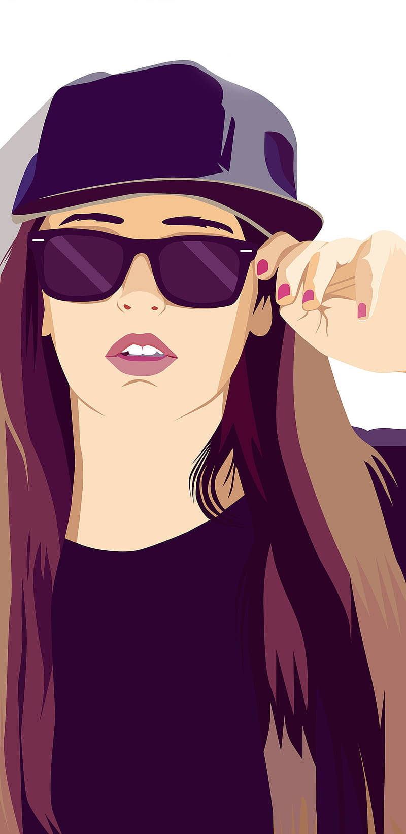 Cool Girl Cartoon, purple cap, sunglasses, HD Phone Wallpaper