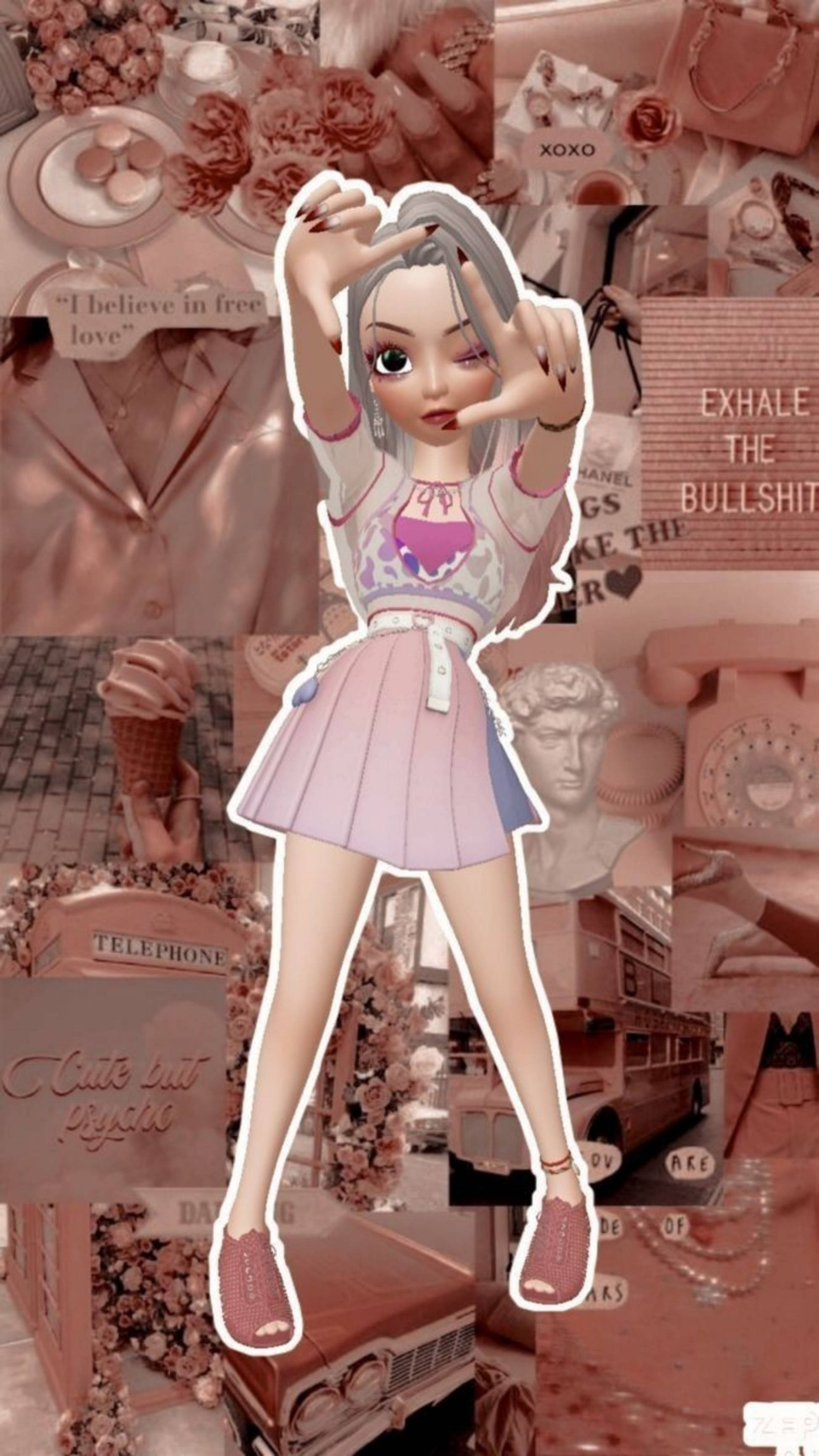 Aesthetic Zepeto Chic Girl, pink outfit, rose-toned vintage items, 2K Phone Wallpaper