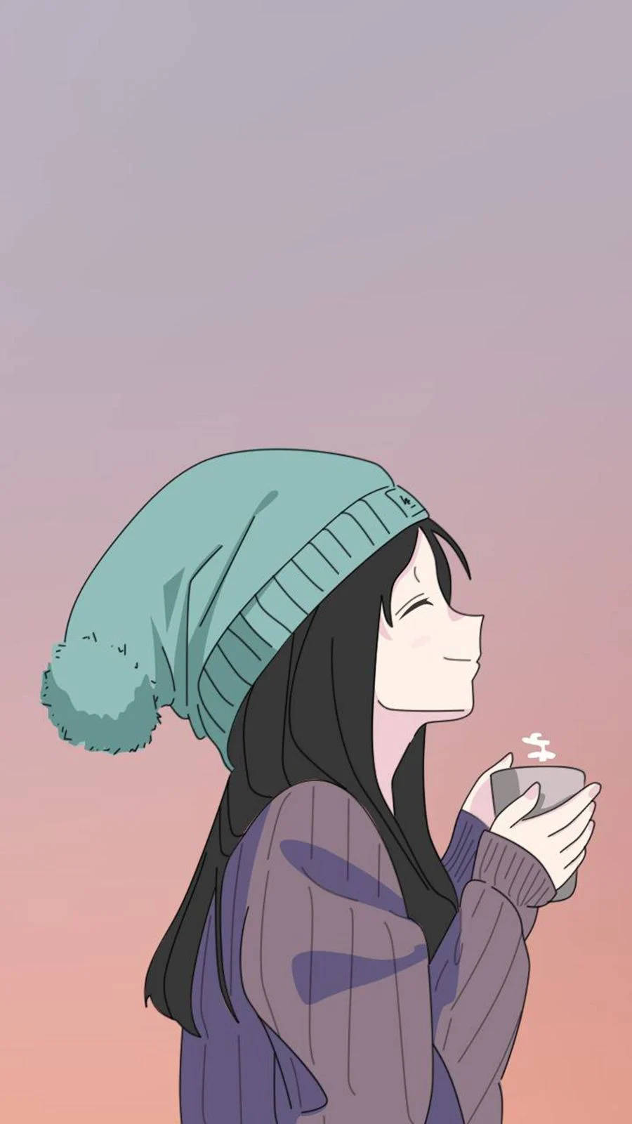 Cool Girl Cartoon Anime, teal beanie, purple sweater, HD Phone Wallpaper