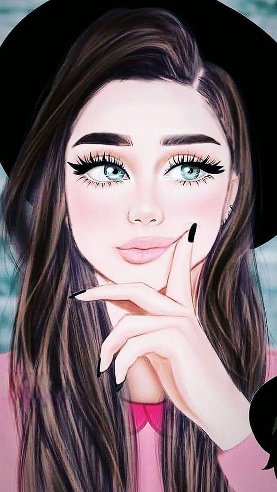 Pretty Cool Girl Cartoon, young woman, long brown hair, SD Phone Wallpaper