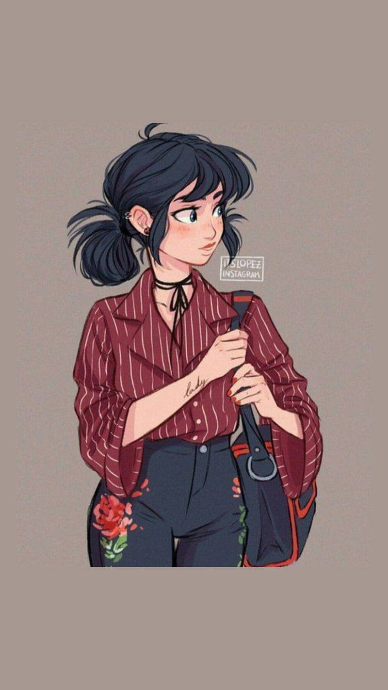 Cool Girl Cartoon, dark hair, ponytail, HD Phone Wallpaper