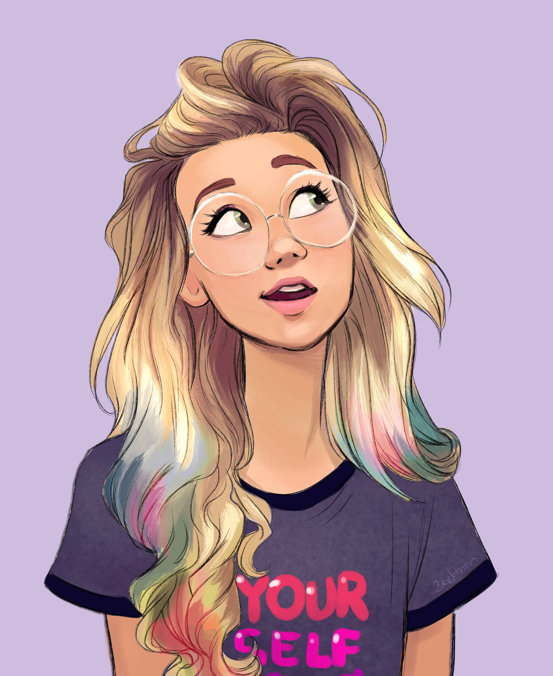 Cool Girl Cartoon, blonde hair, glasses, Full HD Phone Wallpaper