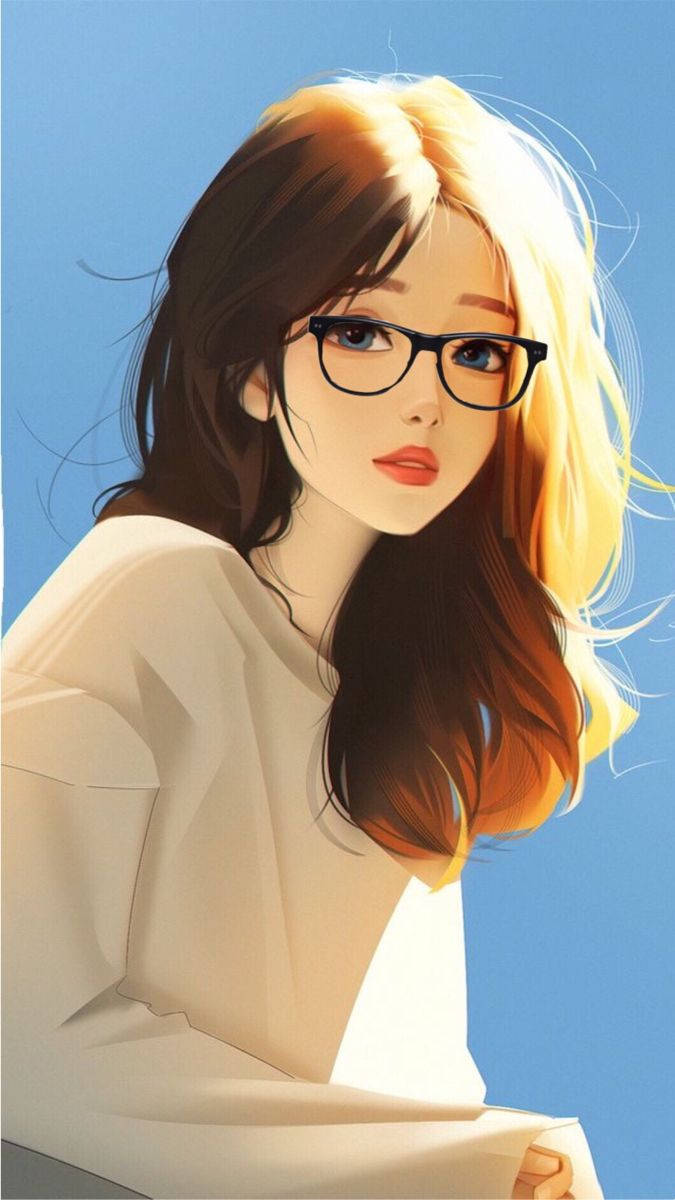 Studious Cool Girl Cartoon, young woman, glasses, SD Phone Wallpaper