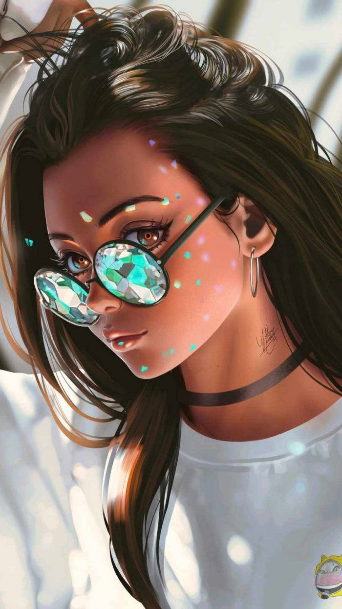fair skinned, cool girl cartoon, dark hair, SD Phone Wallpaper