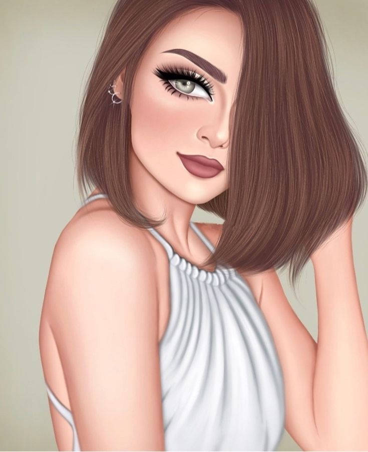 cool girl cartoon, short hair, brown bob hair, SD Phone Wallpaper