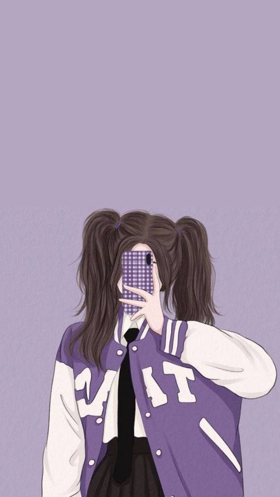 Cool Girl Cartoon, violet, twin ponytails, SD Phone Wallpaper
