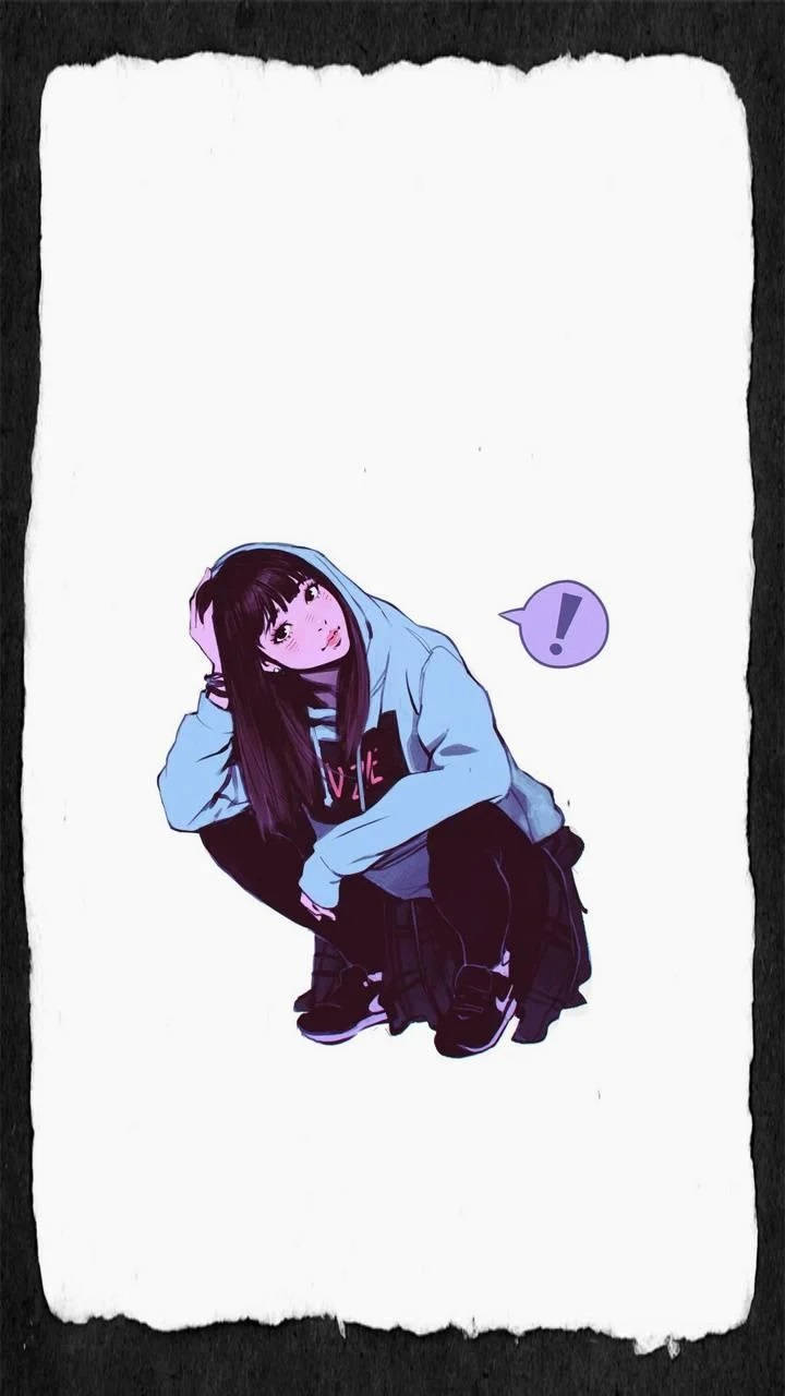 Swag Cool Girl Cartoon, light blue hoodie, purple exclamation bubble, HD Phone Wallpaper