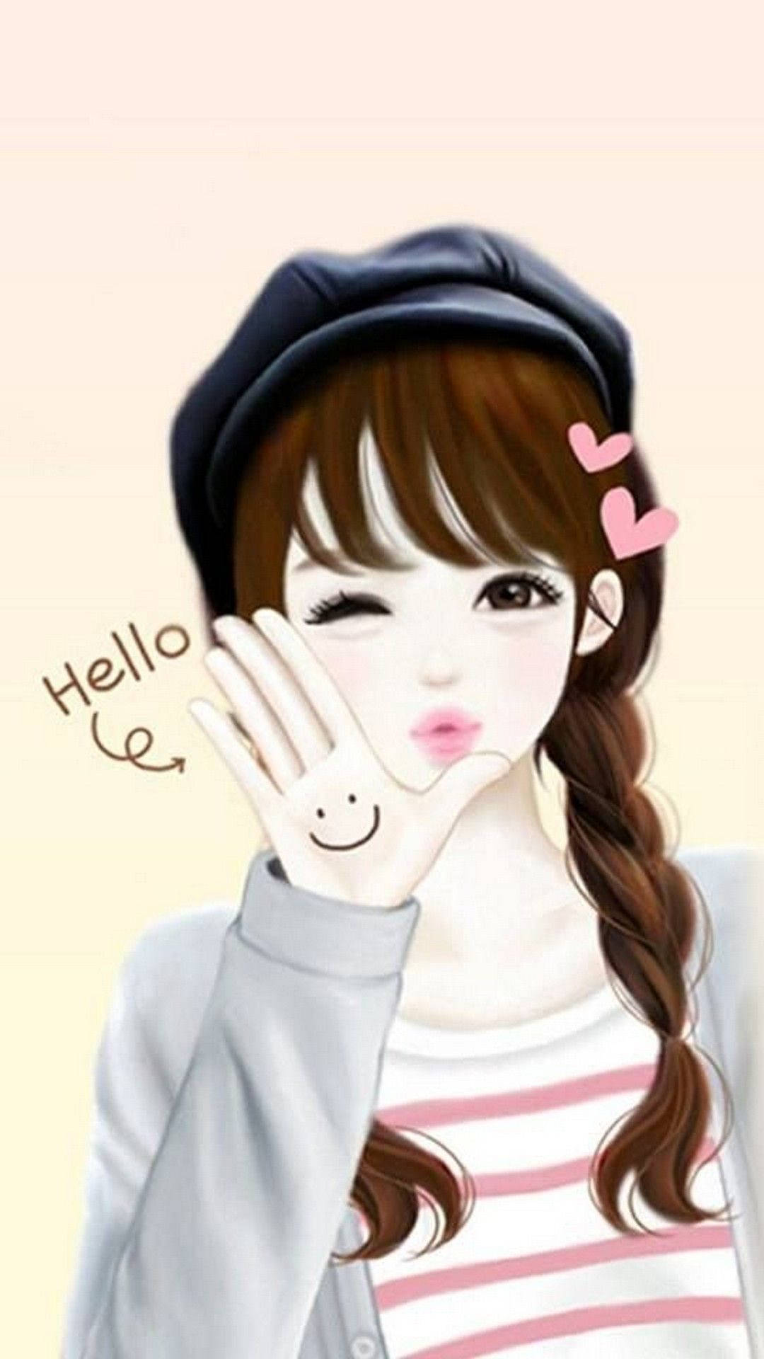 Cool Girl Cartoon, anime girl, brown braided hair, Full HD Phone Wallpaper