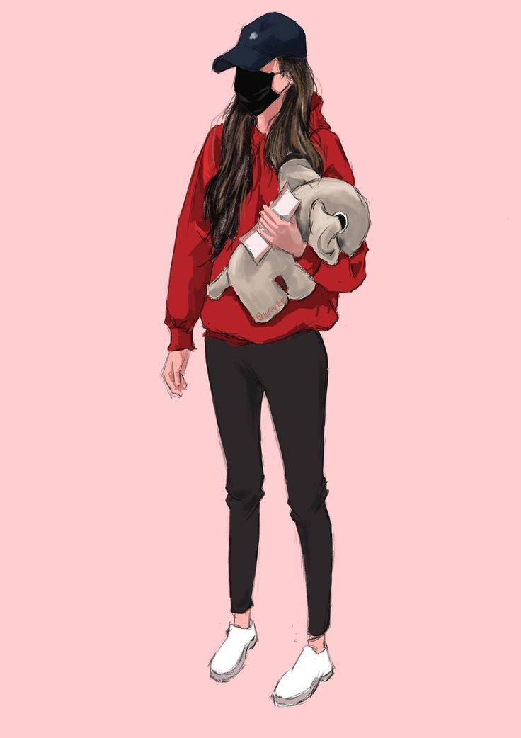 red hoodie, black cap, beige stuffed animal, SD Phone Wallpaper