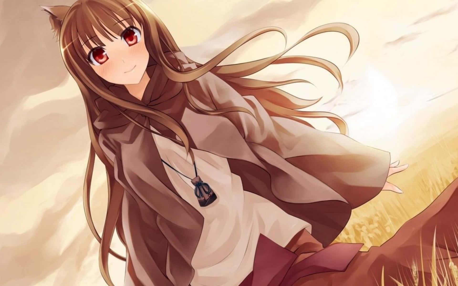anime girl, cat ears, red eyes, Full HD Desktop Wallpaper
